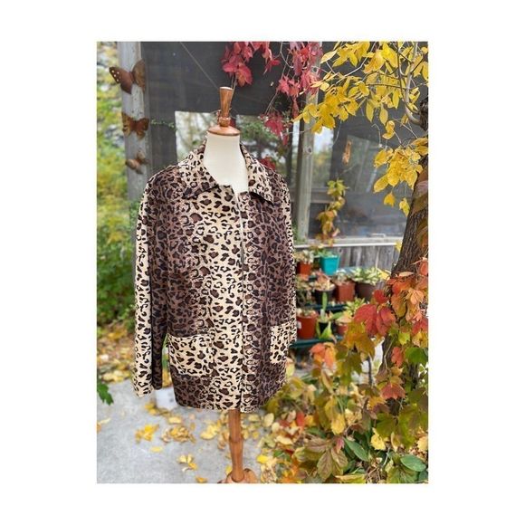 Tanjay Leopard Print Felted Jacket Blazer Fleece Lined Open Front Sz 24W - Picture 13 of 13